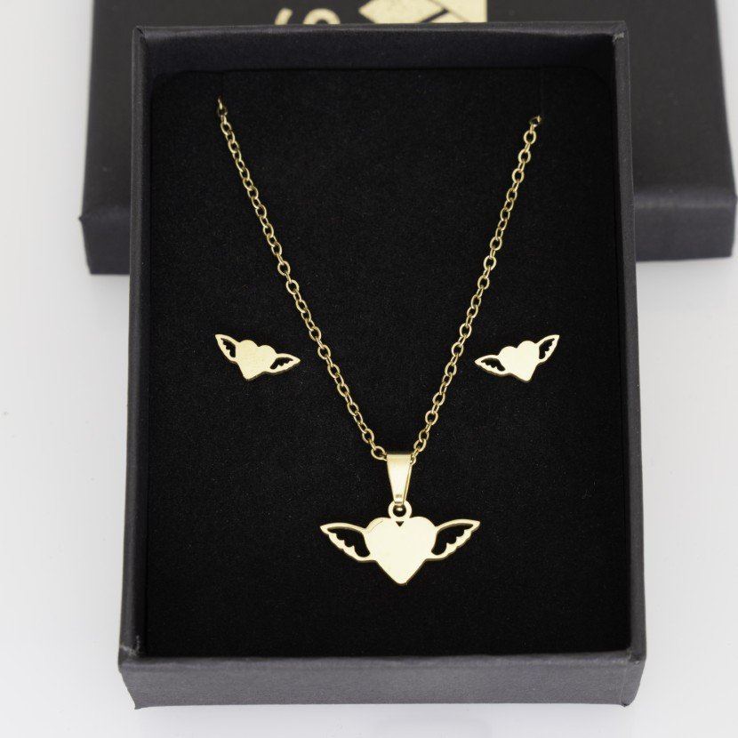 komplet naszyjnik i kolczyki złoty Zestaw serce Stal pozłacana złota 585