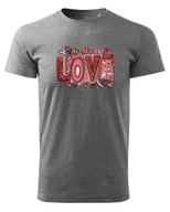 Koszulki i topy damskie - Koszulka na Walentynki Kolorowe LOVE Ciemnoszary XXL - miniaturka - grafika 1