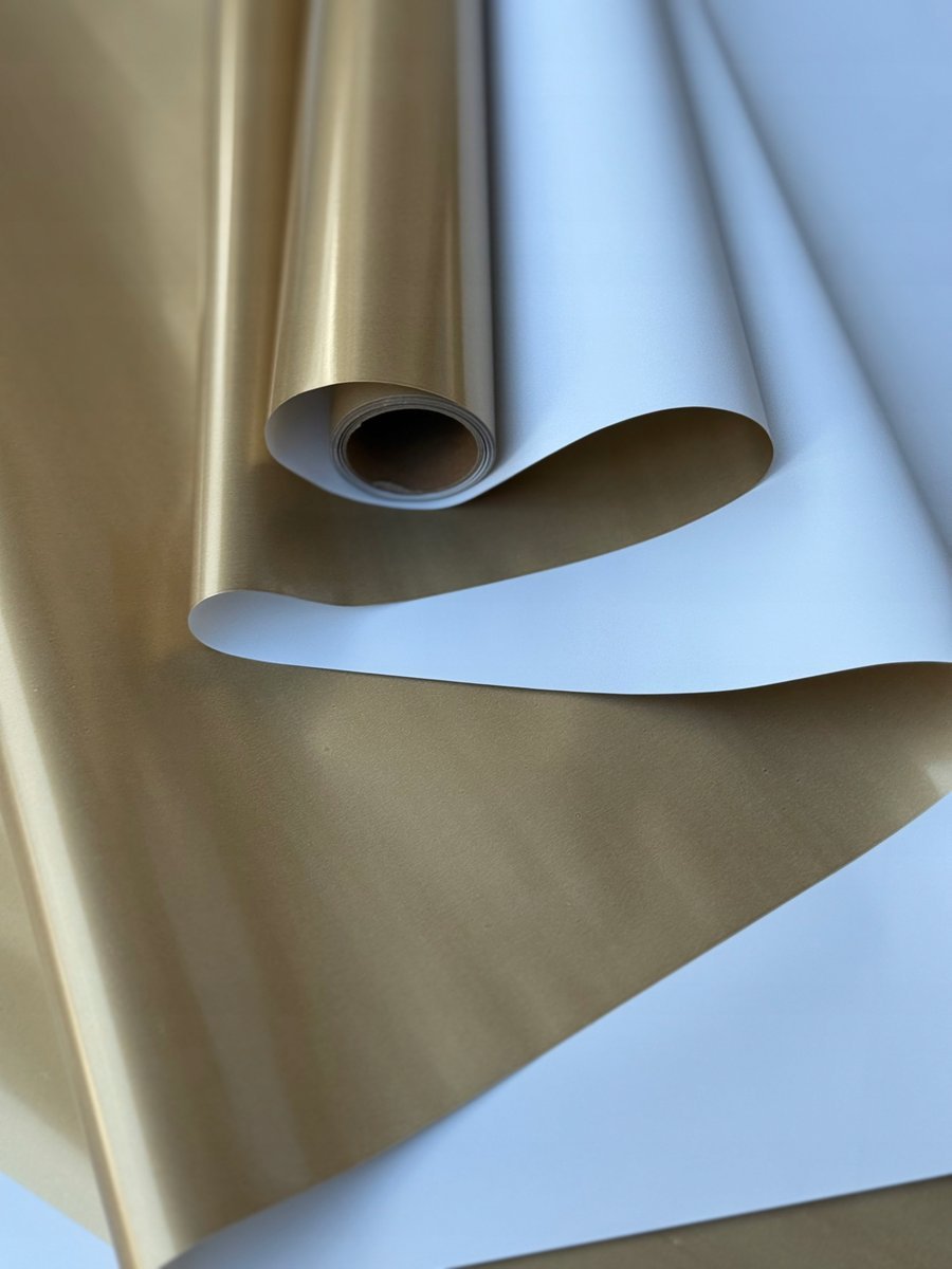Papier Folia satynowy do pakowania 50cmX9m dwukolorowy Biały + Złoto