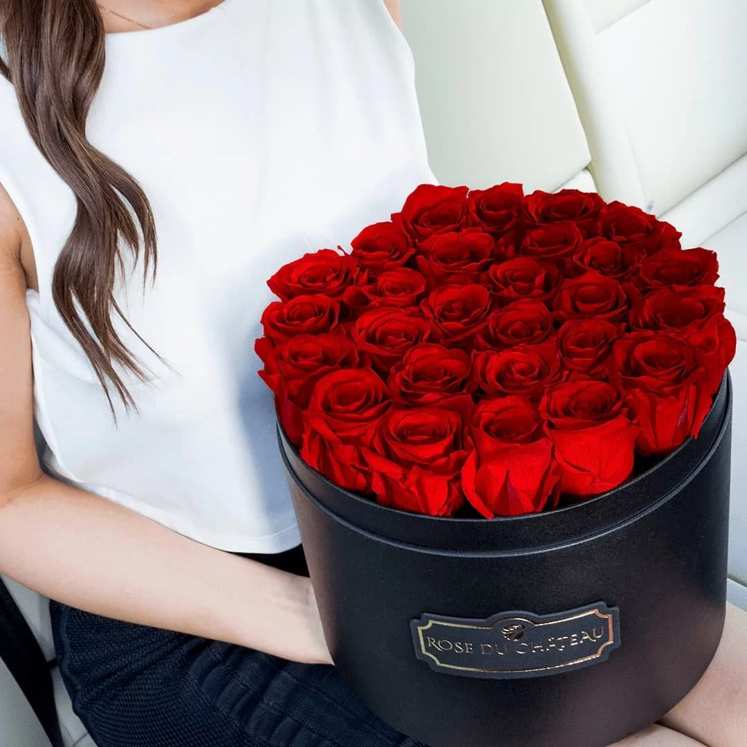 Czerwone Wieczne Róże Czarny Duży Flowerbox