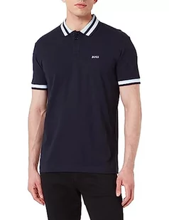 BOSS Męska koszulka polo Paddy 2 z bawełny piqué z prążkowanymi paskami, Dark Blue402., 5XL - Koszulki męskie - miniaturka - grafika 1