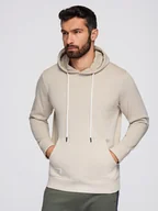 Bluzy męskie - Męska bluza dresowa BASIC kangurka z kapturem - jasnobeżowa V1 B1674 XXL - miniaturka - grafika 1