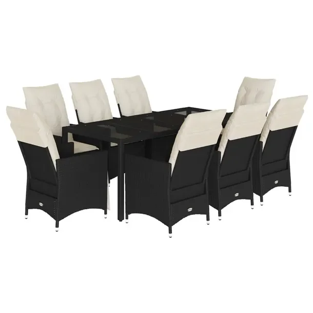 Zestaw mebli ogrodowych czarny rattan PE, stół 190x90x75 cm, krzesła 56x