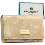Portfele - Portfel damski z ochroną RFID PETERSON skóra naturalna i ekologiczna rozbudowany na karty i dokumenty bezowy na zatrzask średniej wielkości pudełko .. - miniaturka - grafika 1