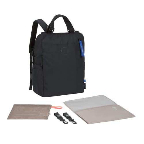 LÄSSIG Plecak do przewijania dla niemowląt, torba do przewijania z podkładką do przewijania, mocowanie do wózka dziecięcego, torba siatkowa/GRE Conversion, czarny