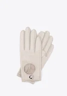 Rękawiczki - Damskie rękawiczki skórzane samochodowe klasyczne kremowe M - miniaturka - grafika 1