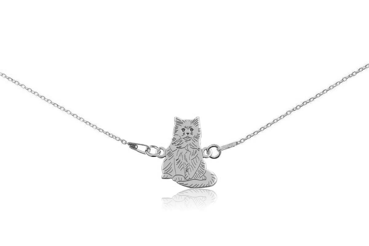 Naszyjnik z kotem birmańskim srebrnym na łańcuszku 45 cm