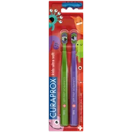 Szczoteczki do zębów dla dzieci - Curaprox Kids Duo Little Bacterias, szczoteczka do zębów dla dzieci 4-12 lat, Ultra Soft, 2 sztuki - miniaturka - grafika 1