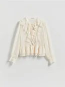 Bluzki damskie - Reserved - Bluzka z falbanami - złamana biel - miniaturka - grafika 1