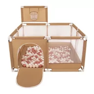 Łóżeczka i kojce - Selonis Boisko KK-100X z piłeczkami 6cm beżowy: pastelowy beż-łososiowy-biały 125x125x105/100piłek Zabawka kojec - miniaturka - grafika 1