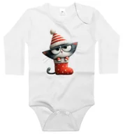 Body dla niemowląt - Body dziecięce Szary Kot Kotek W Świątecznej Skarpecie Święta 98/104 - miniaturka - grafika 1