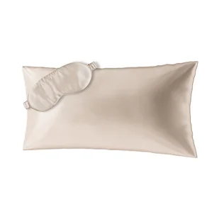 Ailoria, Zestaw Beauty Sleep maska na sen + poszewka na poduszkę 40x80 cm, beżowy - Pościel - miniaturka - grafika 1