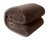 Koce - Duży miękki koc pled narzuta 200x220 cm brązowy - miniaturka - grafika 1