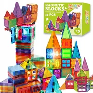 Klocki - Klocki magnetyczne PANELE KONSTRUKCYJNE edukacyjne kolorowe 3D zestaw 45szt - miniaturka - grafika 1
