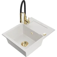 Zlewozmywaki z baterią - Mexen Enzo zlewozmywak granitowy 1-komorowy z ociekaczem i baterią kuchenną Aster, biały - miniaturka - grafika 1