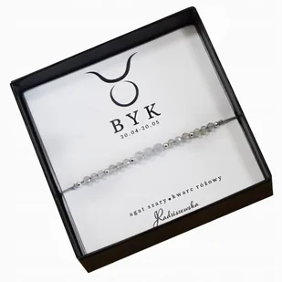 Bransoletka z Kamieni Naturalnych BYK Zodiak Agat Szary Kwarc Różowy - Bransoletki - miniaturka - grafika 1