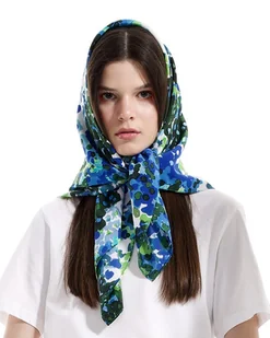 SILK SCARF / blue & green 90x90 - Apaszki i szaliki damskie - miniaturka - grafika 1