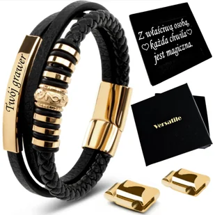 BRANSOLETKA MĘSKA SKÓRZANA ZŁOTA REGULOWANA 21-24CM! JAKOŚĆ VERSATILE - Bransolety męskie - miniaturka - grafika 1