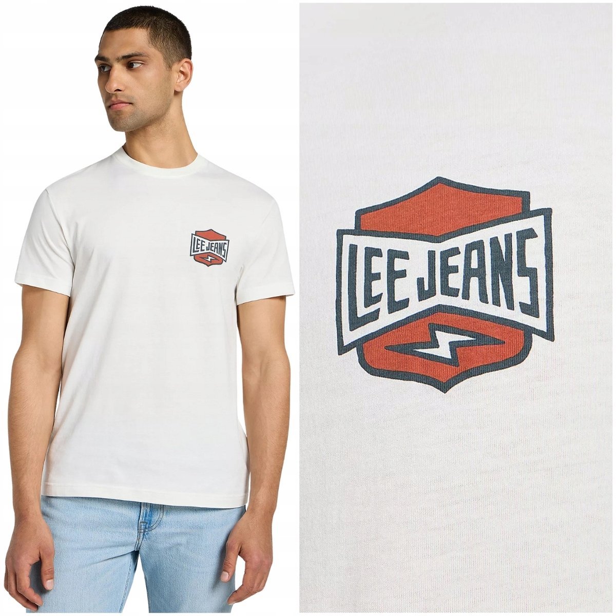 Lee RELAXED TEE Ecru luźny biały bawełniany t-shirt koszulka z logo XXL