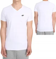 Koszulki męskie - Bawełniana koszulka 4F t-shirt w serek M3339 10S biały r. XL - miniaturka - grafika 1