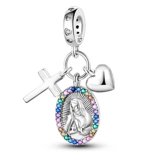 Zawieszka Srebro 925 Charms Koralik Do Pandora Maryja Matka Boska Krzyż Serce - Wisiorki - miniaturka - grafika 1