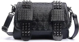Damska torba na ramię z nadrukiem czaszki Pu Leather Gothic Torba na ramię Czaszka Torebka Długi portfel z łańcuszkiem - Torebki damskie - miniaturka - grafika 1