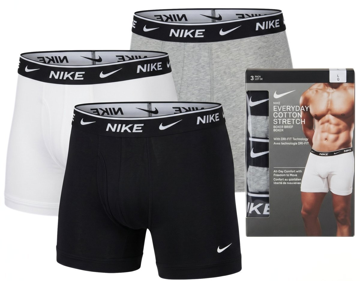 Bokserki Męskie NIKE 3PACK Czarne Szare Białe Bawełna Rozmiar XL