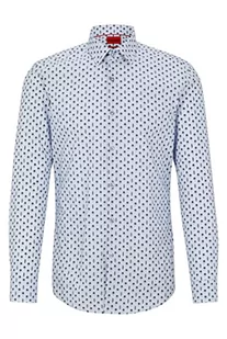 HUGO Męska koszula Kenno Slim-Fit z drobno zadrukowanej bawełnianej popeliny, szara, 42, Medium Grey36, 42 - Koszule męskie - miniaturka - grafika 1
