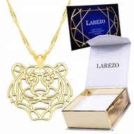 Naszyjniki - Złoty Naszyjnik 24K Ażurowy Tygrys Głowa Tiger bff Zwierzęta POZŁACANY 999 - miniaturka - grafika 1