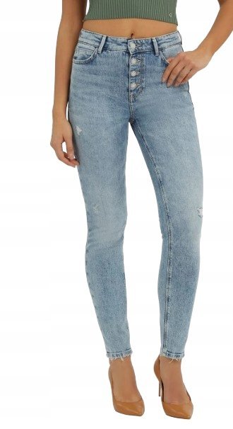 GUESS DAMSKIE JEANSY RURKI Z PRZETARCIAMI I GUZIKAMI PROSTE 28/29 GNA