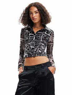 Desigual Koszula Lettering 23SWTKBZ Czarny Slim Fit - Koszule damskie - miniaturka - grafika 1