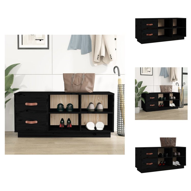 vidaXL Ławka na buty czarna 100x34x45 cm lite drewno sosnowe - Stojaki i szafki na buty