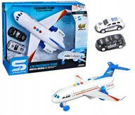 Samoloty i helikoptery - Interaktywny Biały Samolot z Efektami Świetlnymi Dźwiękowymi Dwa Samochody - miniaturka - grafika 1