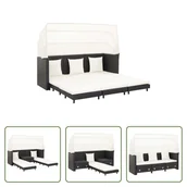 Sofy i kanapy - The Living Store Rozkładana sofa 3-osobowa z dachem z rattanu w kolorze czarnym - miniaturka - grafika 1