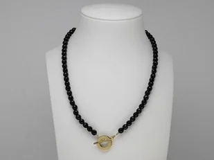 Naszyjnik szlifowane onyksy , zapięcie i kuleczki srebro pozłacane - Naszyjniki - miniaturka - grafika 1