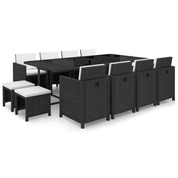 Stylowy zestaw mebli rattanowych czarny z kremowymi poduszkami 225 x 109 x