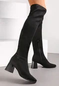 Kozaki damskie - Czarne Kozaki za Kolano na Słupku z Kwadratowym Noskiem Tele - Renee - miniaturka - grafika 1
