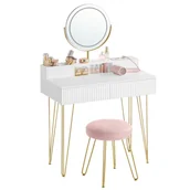 Toaletki - Toaletka z lustrem i różowym siedziskiem - miniaturka - grafika 1