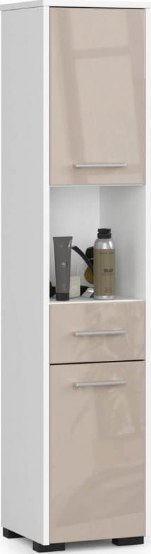 Fabryka Mebli Akord Słupek regał łazienkowy FIN 2D 1SZ 1W - biały-cappuccino połysk