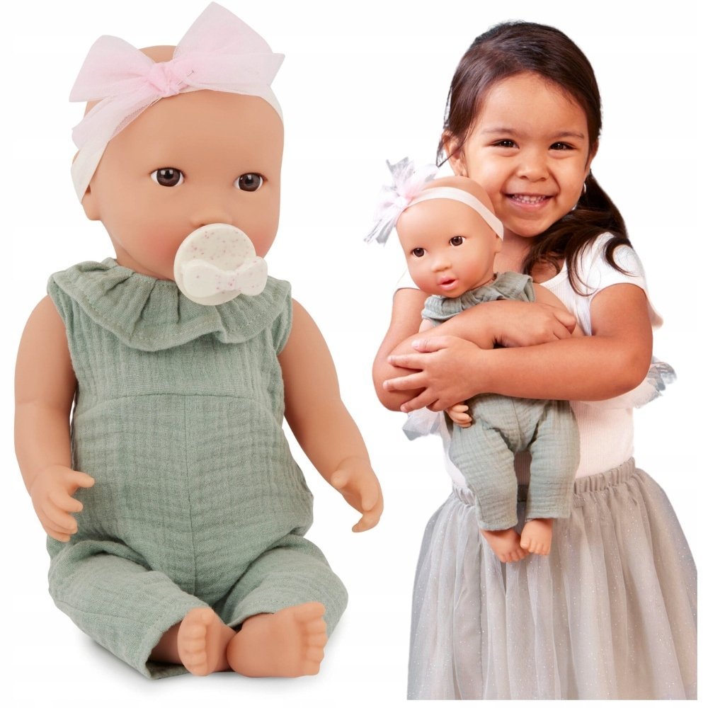 Lalka niemowlę ze smoczkiem LullaBaby - W muślinowym ubranku i opasce