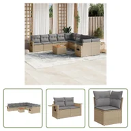 Sofy ogrodowe - The Living Store 11-cz. zestaw mebli ogrodowych z poduszkami - beżowy - polirattan - Sofa Ogrodowa - miniaturka - grafika 1