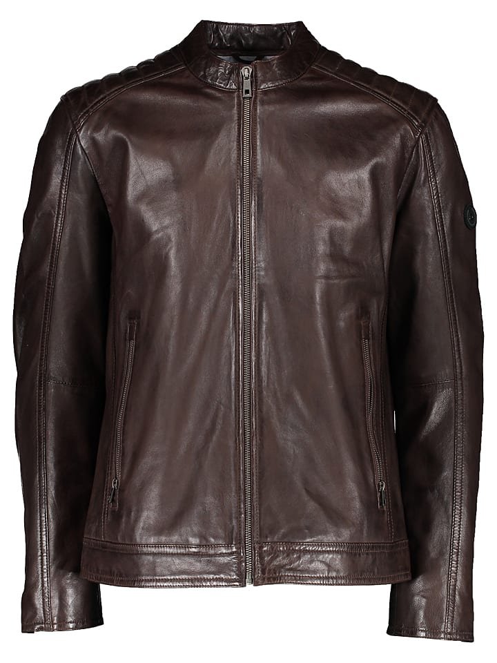 Bugatti Skórzana kurtka w kolorze ciemnobrązowym