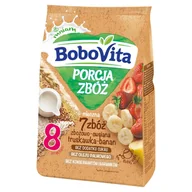 Mleko modyfikowane - BoboVita Porcja Zbóż Kaszka mleczna 7 zbóż zbożowo-owsiana truskawka-banan po 8. miesiącu 210 g Gratis - miniaturka - grafika 1