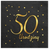 Dekoracje i nakrycia stołu na imprezę - Serwetki czarne 50 Urodziny 12 szt. - miniaturka - grafika 1