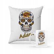 Gadżety dla niej i dla niego - ZESTAW PODUSZKA + KUBEK Prezent Złota czaszka + IMIĘ - miniaturka - grafika 1