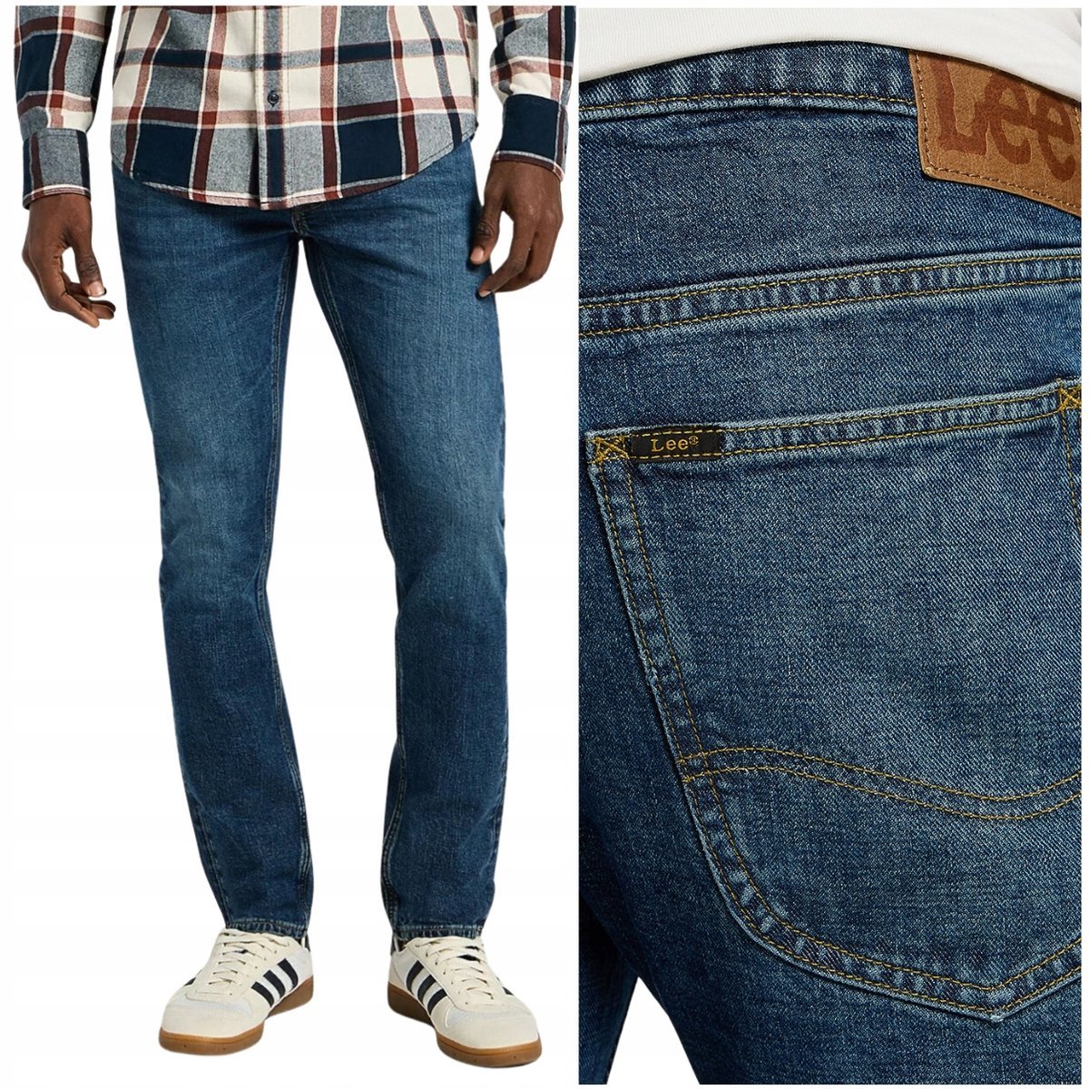 Lee LUKE Eclipse Blue DżINS mocno zwężane ciemne spodnie jeansowe W33 L34