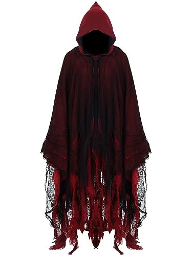 Geyoga Średniowieczny płaszcz na Halloween, męski z kapturem, vintage, horror, renesansowy płaszcz dla dorosłych, rekwizyty do cosplay, 1 szt., czerwony