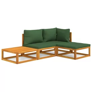 4-cz. ogrodowy zestaw wypoczynkowy, zielone poduszki, drewno vidaXL - Meble ogrodowe - miniaturka - grafika 3