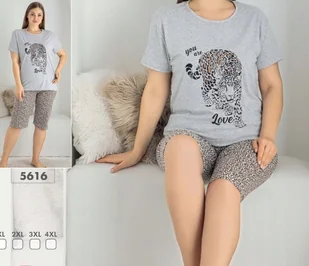 Piżama damska z krótkim rękawem na lato bawełniana XXL 2XL szara - Piżamy damskie - miniaturka - grafika 1