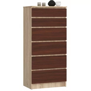 Akord Fabryka mebli KOMODA K 60cm 6 SZUFLAD SONOMA / WENGE OP0PK-6DĄBVEN001 - Komody - miniaturka - grafika 1